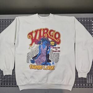 Vintage Virgo Sweatshirt Large 90s Puff Print Streetwear Grunge Astrology Hippie